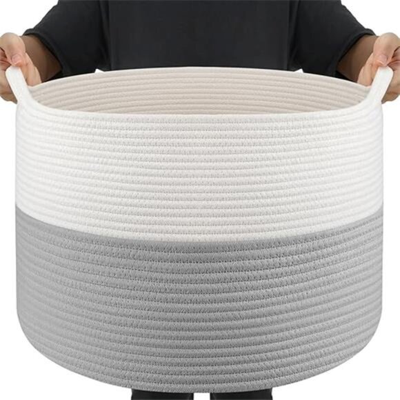 Blanket Basket Living Room - 22" x 22" x 14" Cotton Rope Baskets for Storage - Picture 7 of 7